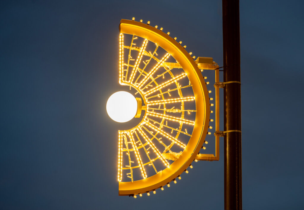 Festive lighting design by Michael Grubb Studio from 2019, inspired by Baker Street’s history, featuring bespoke illuminations that enhanced the area’s story