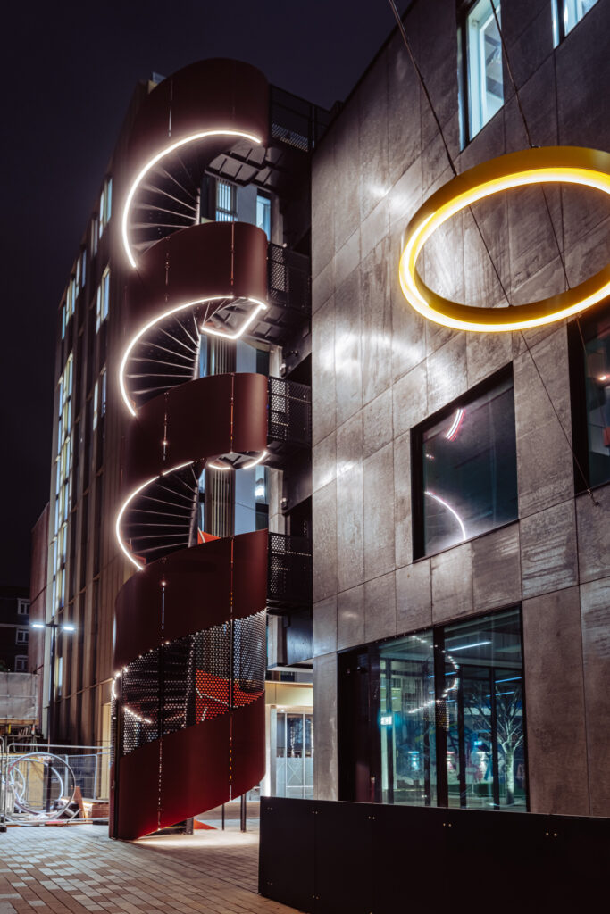 The Circus Street Development features a bespoke lighting strategy from Michael Grubb Studio, integrating architecture and landscape design to create a visual and sustainable public realm