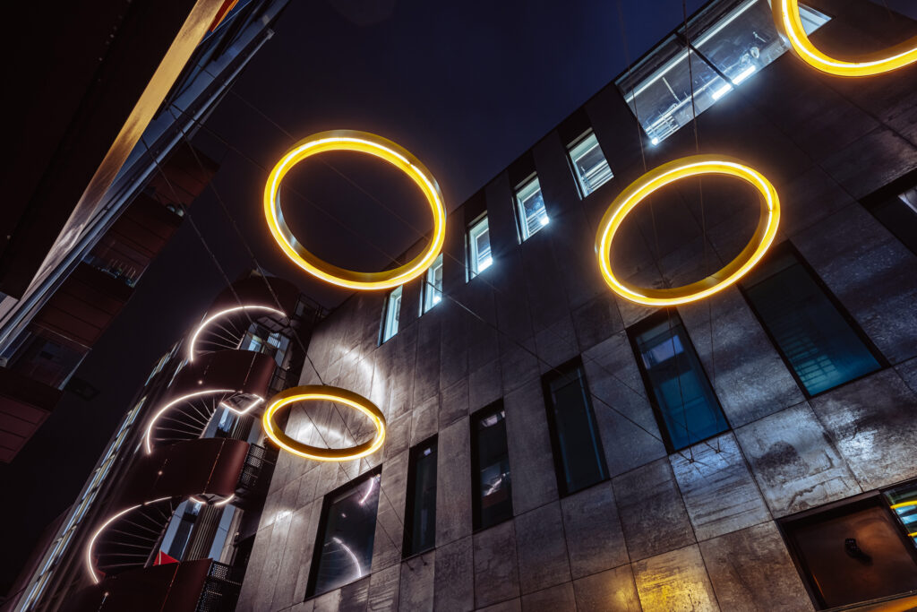 The Circus Street Development features a bespoke lighting strategy from Michael Grubb Studio, integrating architecture and landscape design to create a visual and sustainable public realm